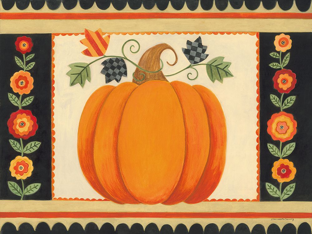 Patterned Leaves Pumpkin art print by Bernadette Deming for $57.95 CAD