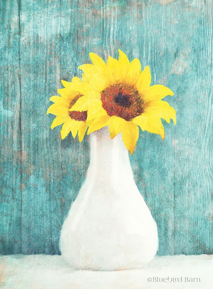 Sunflower White Vase art print by Bluebird Barn for $57.95 CAD