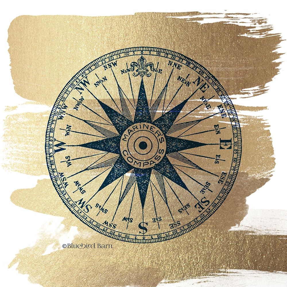 Brushed Gold Compass Rose art print by Bluebird Barn for $57.95 CAD