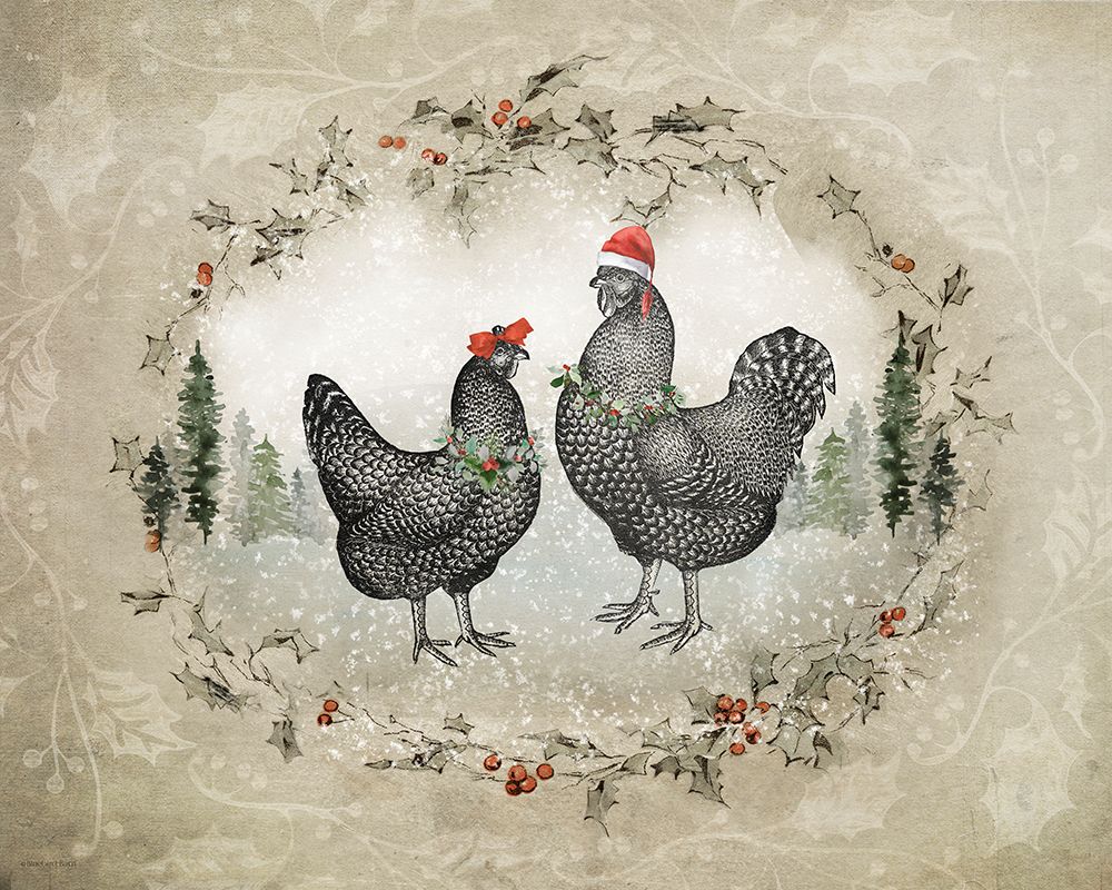 Christmas Chickens art print by Bluebird Barn for $57.95 CAD