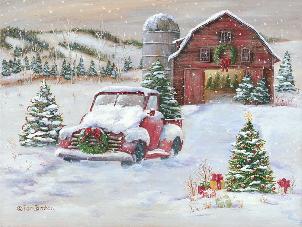 Snowy Christmas Farm     art print by Pam Britton for $57.95 CAD