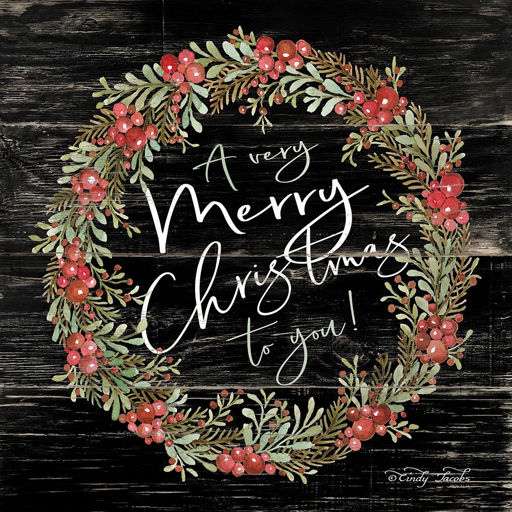 A Very Merry Christmas Wreath art print by Cindy Jacobs for $57.95 CAD