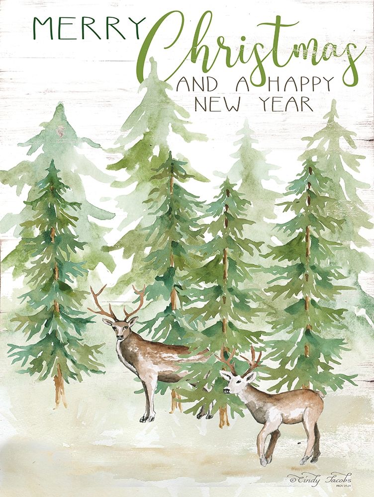 Merry Christmas and Happy New Year Deer art print by Cindy Jacobs for $57.95 CAD