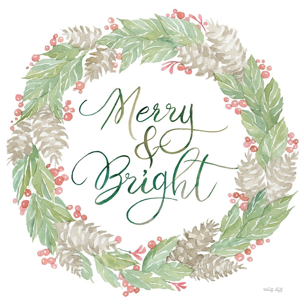 Merry And Bright Wreath art print by Cindy Jacobs for $57.95 CAD
