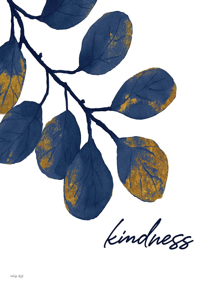 Kindness Navy Gold Leaves art print by Cindy Jacobs for $57.95 CAD