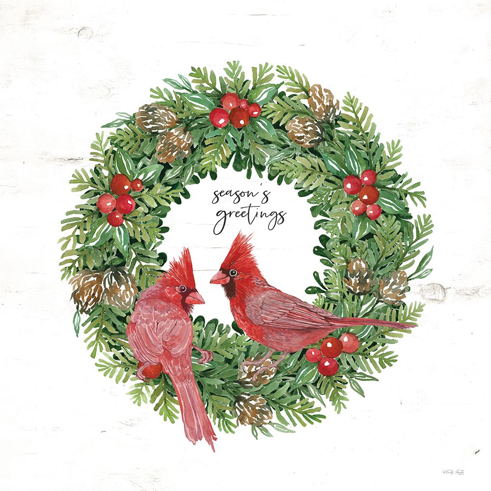 Seasons Greetings Cardinal Wreath art print by Cindy Jacobs for $57.95 CAD