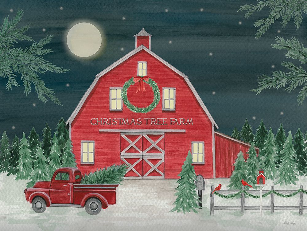 Full Moon Christmas Tree Farm art print by Cindy Jacobs for $57.95 CAD
