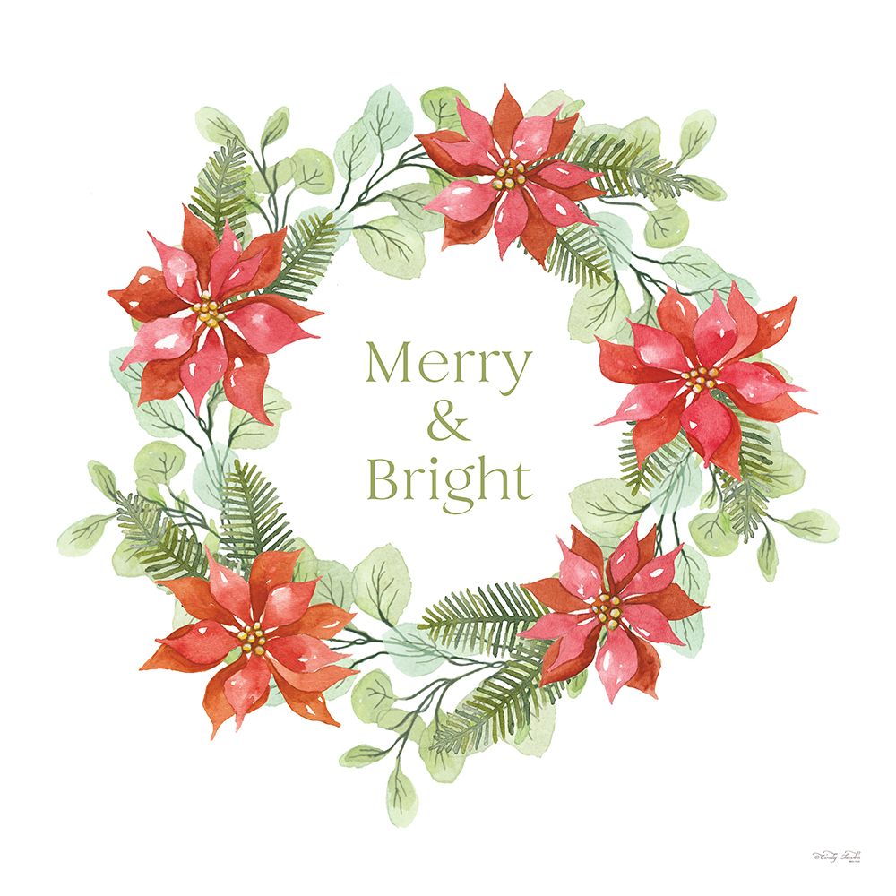 Merry And Bright Poinsettia Wreath art print by Cindy Jacobs for $57.95 CAD