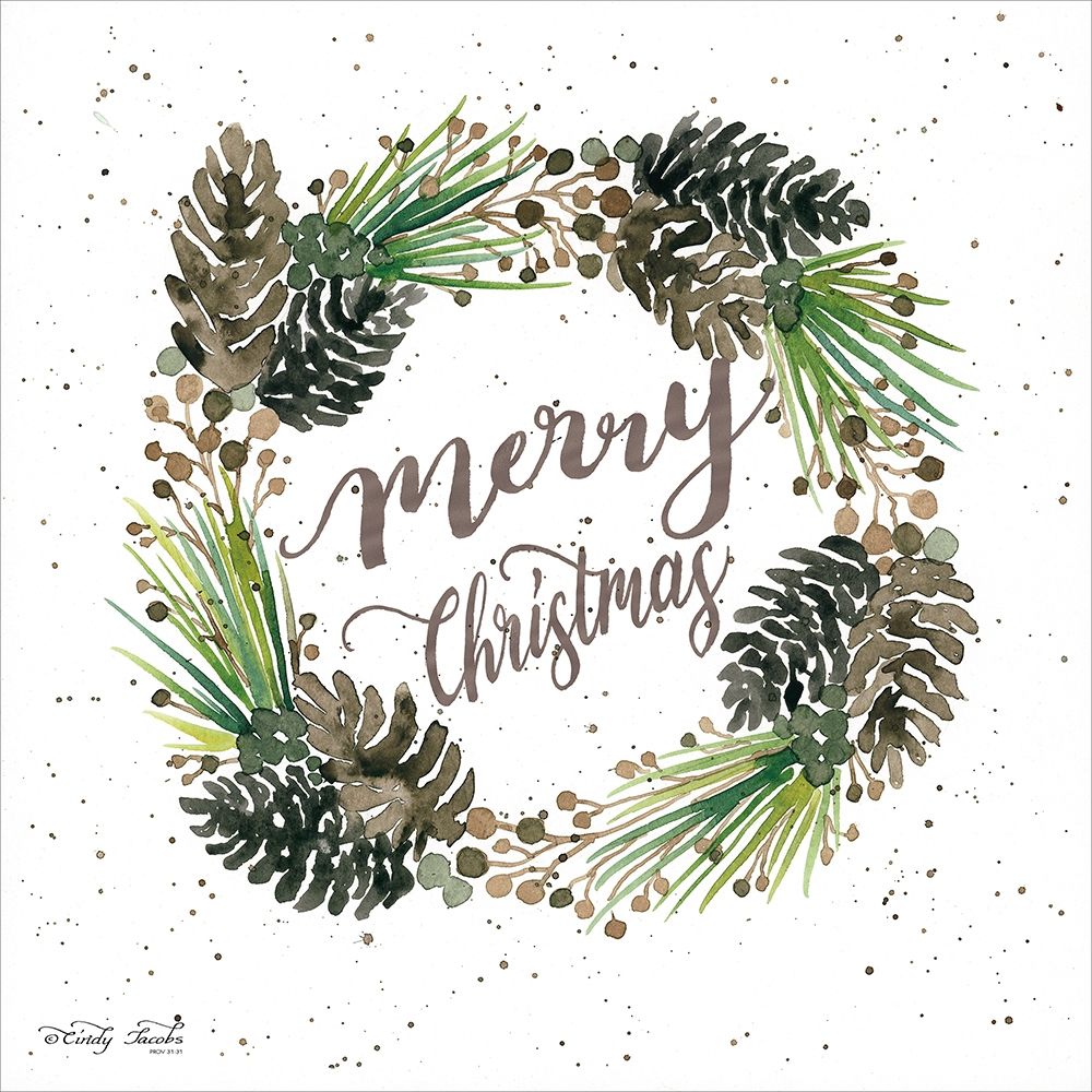 Merry Christmas Wreath art print by Cindy Jacobs for $57.95 CAD