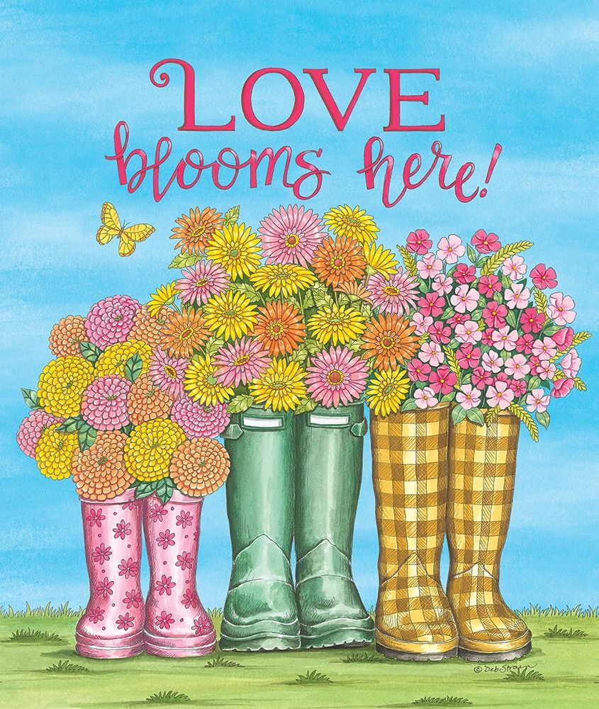 Love Blooms Here Wellies art print by Deb Strain for $57.95 CAD