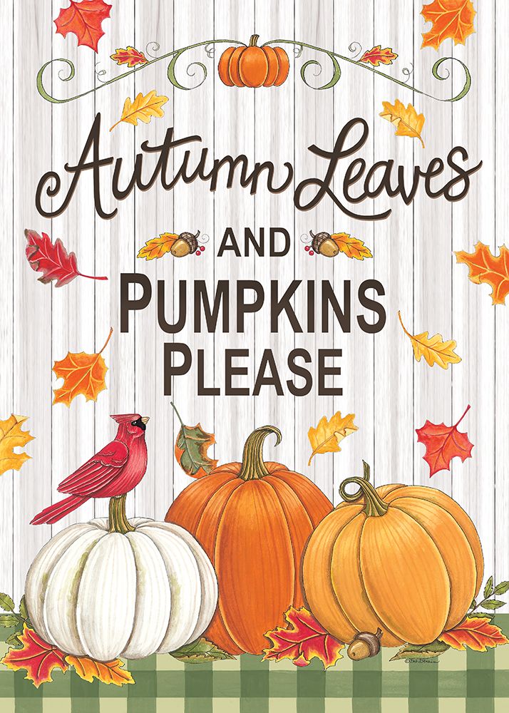 Autumn Leaves and Pumpkins Please art print by Deb Strain for $57.95 CAD