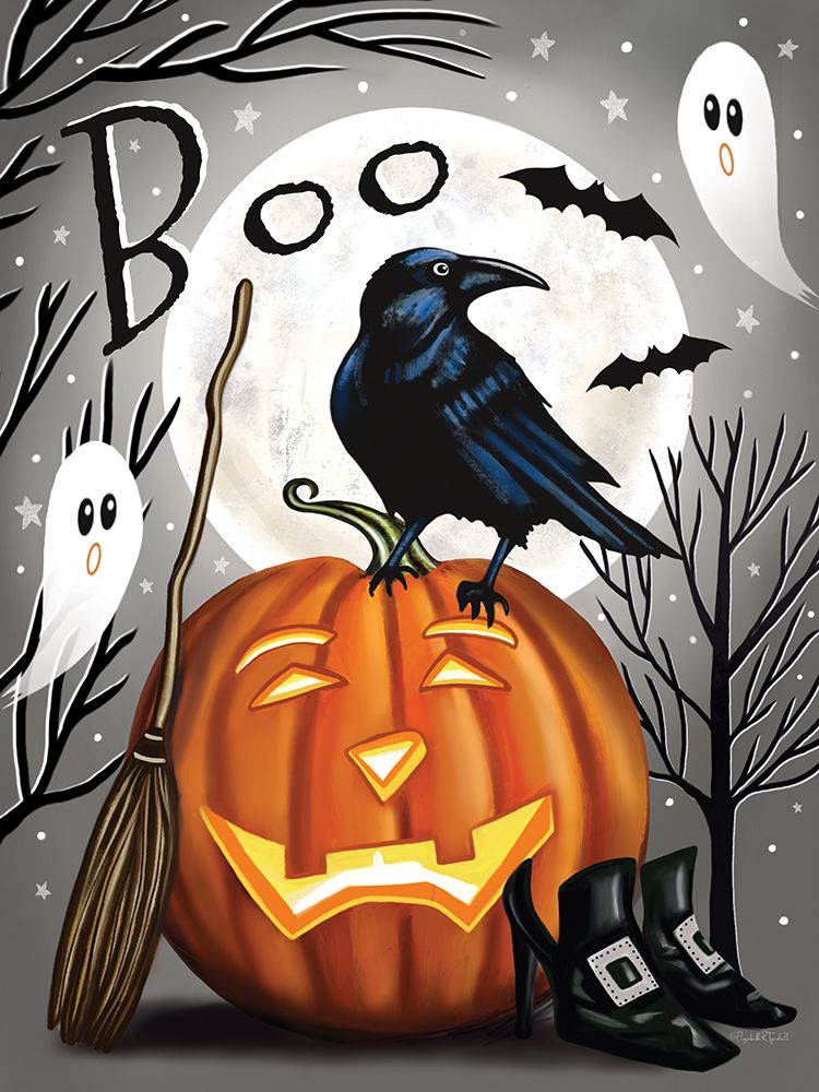 Boo Crow And Ghosts art print by Elizabeth Tyndall for $57.95 CAD