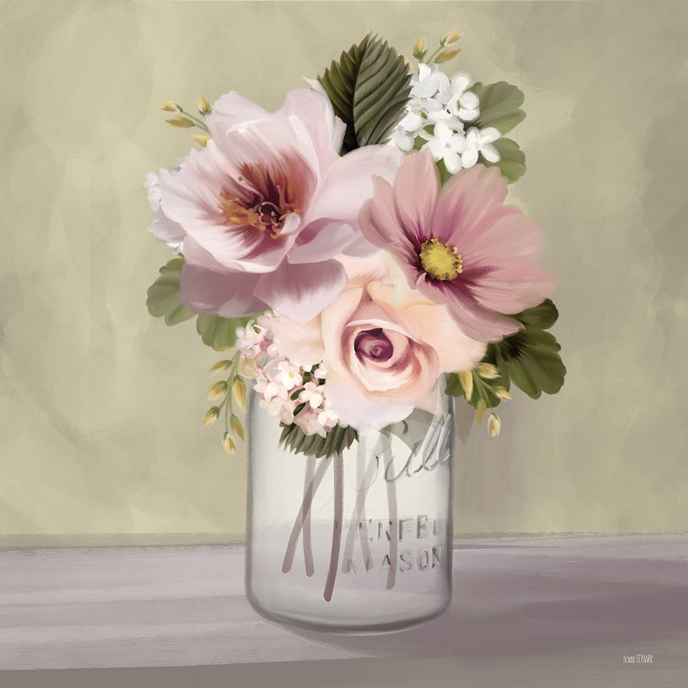 Pink Mason Jar Floral art print by House Fenway for $57.95 CAD