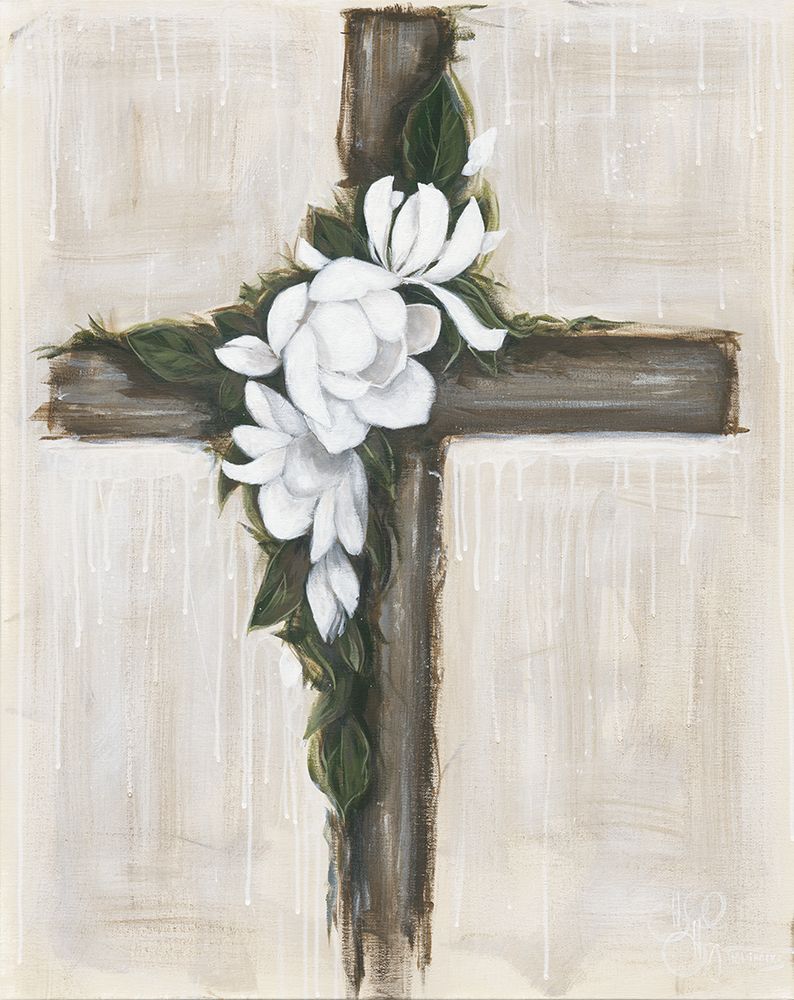 Magnolia Flowered Cross art print by Hollihocks Art for $57.95 CAD