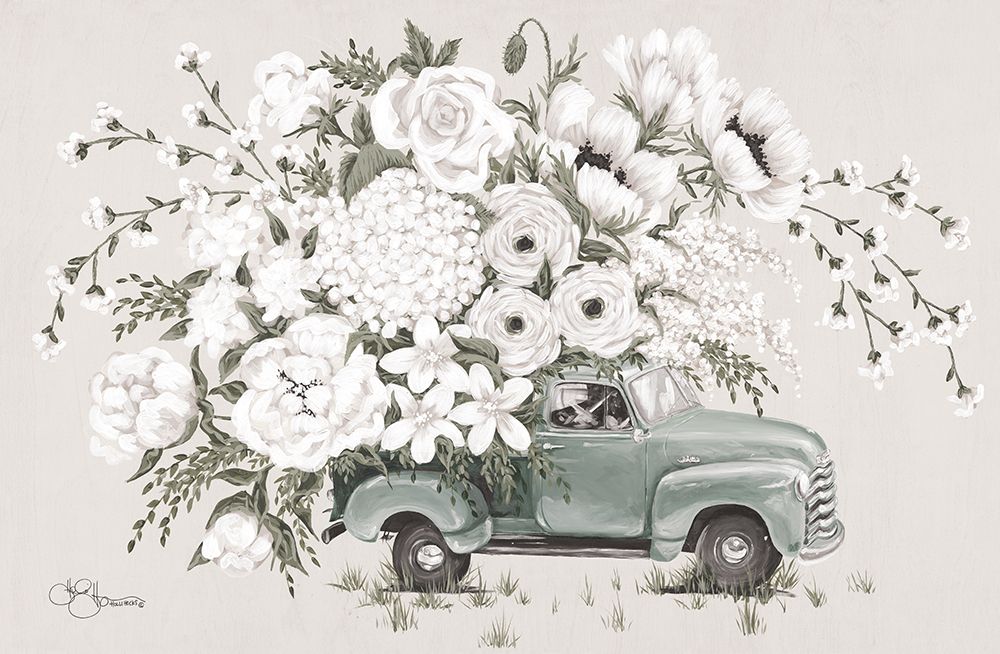 White Floral Truck    art print by Hollihocks Art for $57.95 CAD
