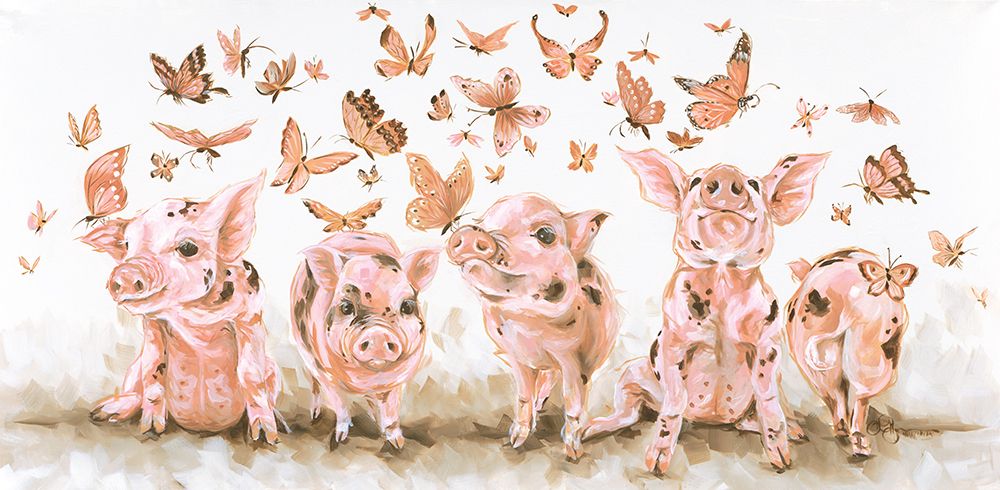 Butterfly Dance with the Piglets art print by Hollihocks Art for $57.95 CAD