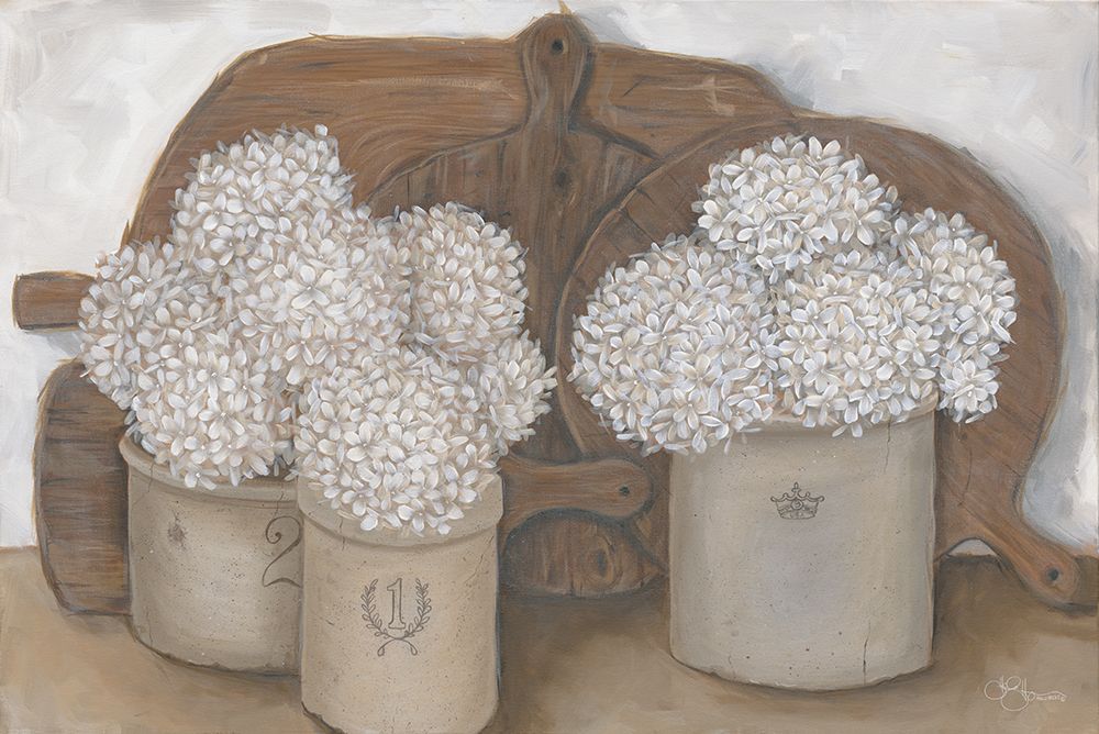 Crocks and Hydrangeas art print by Hollihocks Art for $57.95 CAD