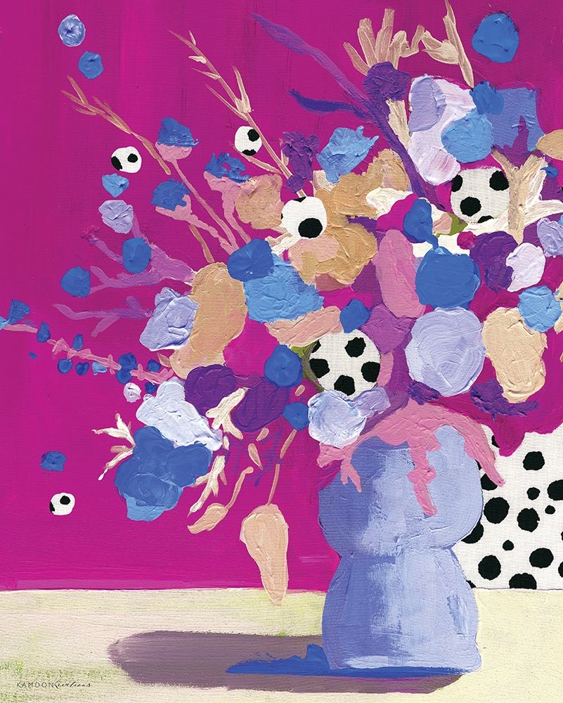 Magenta Polka Dot Floral art print by Kamdon Kreations for $57.95 CAD