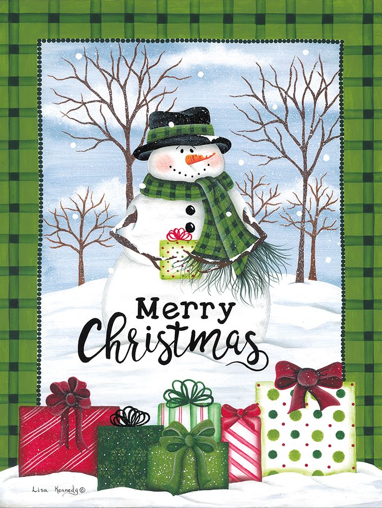 Green Plaid Snowman art print by Lisa Kennedy for $57.95 CAD