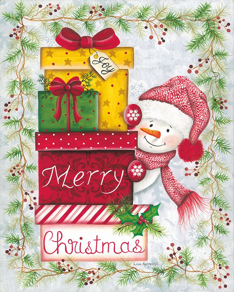 Snowman And Presents art print by Lisa Kennedy for $57.95 CAD