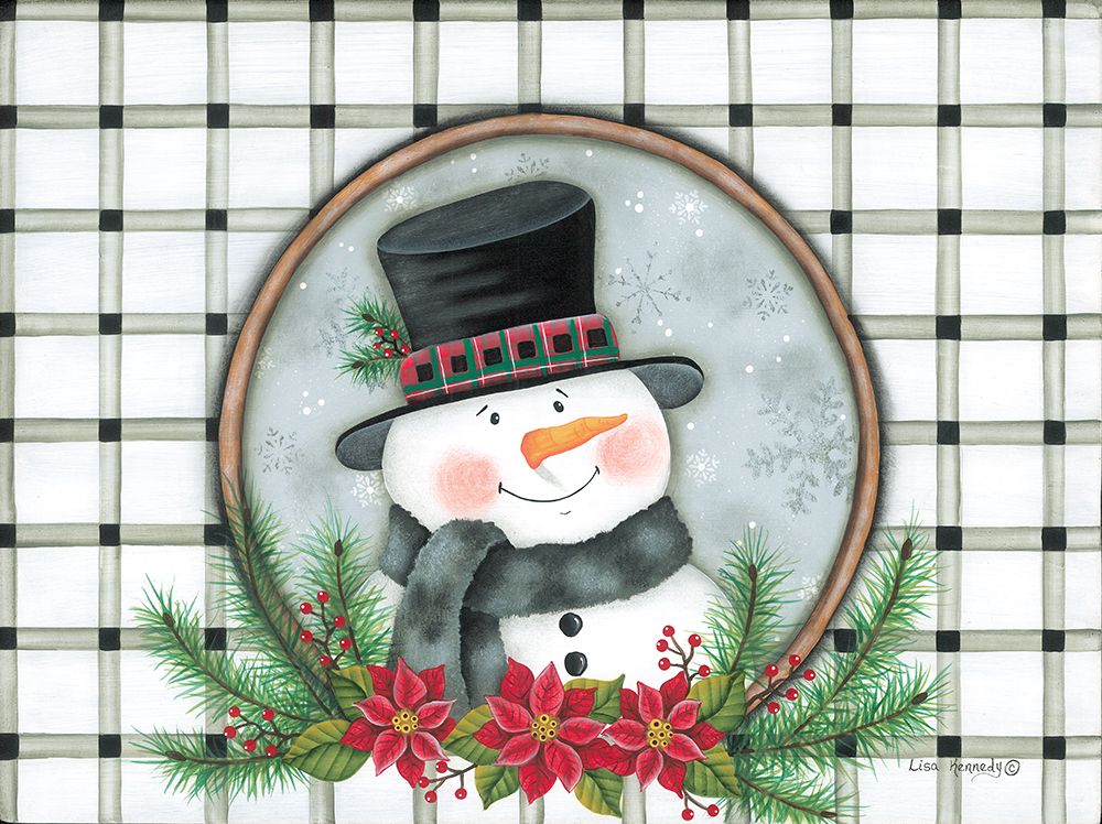Poinsettia Snowman Portrait art print by Lisa Kennedy for $57.95 CAD