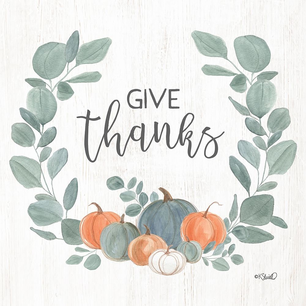 Eucalyptus Pumpkins Give Thanks art print by Kate Sherrill for $57.95 CAD