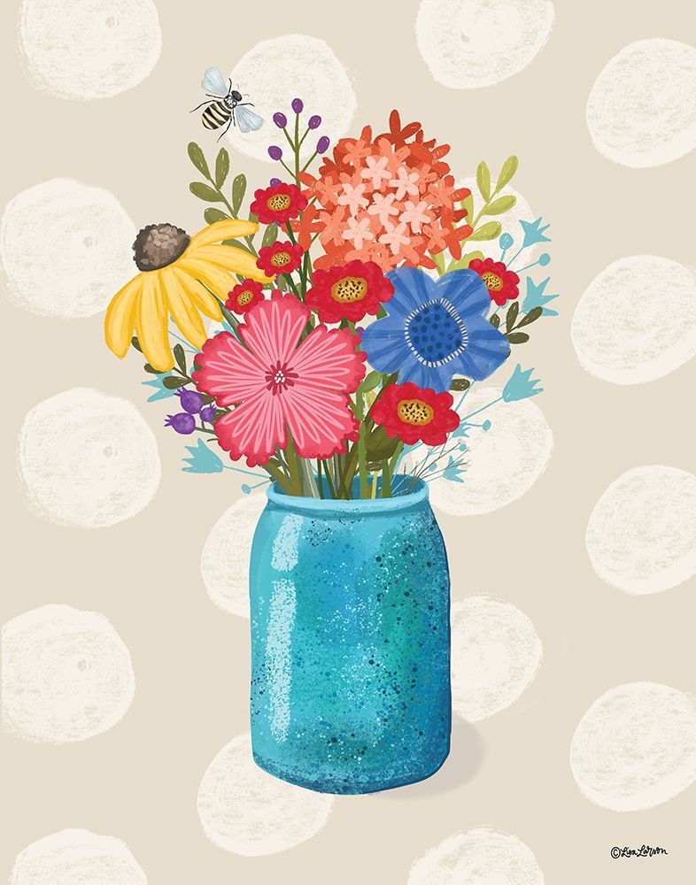 Rainbow Blooms in Blue Vase art print by Lisa Larson for $57.95 CAD