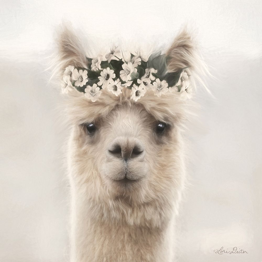 Alpaca with Flowers art print by Lori Deiter for $57.95 CAD