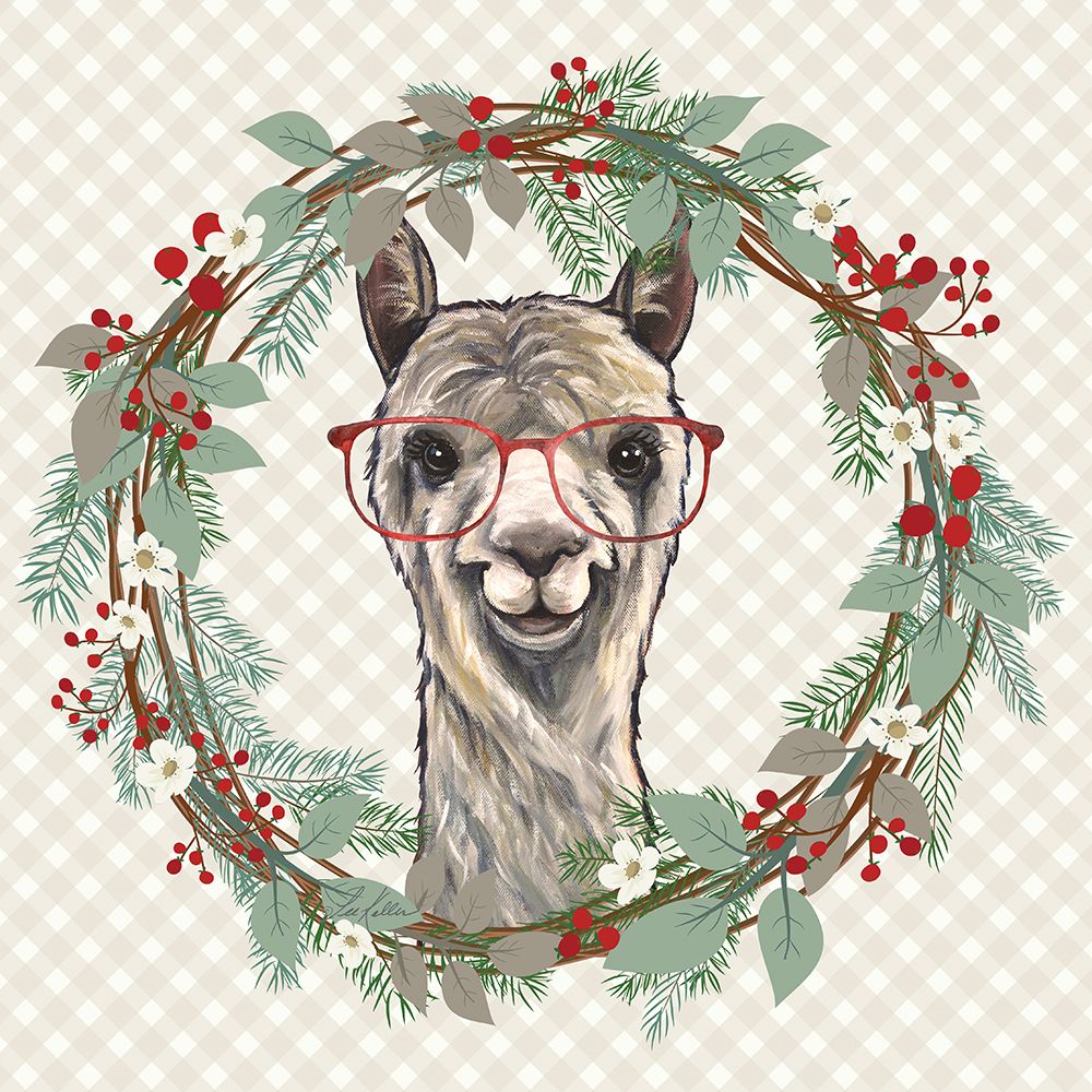 Christmas Llama Wreath art print by Lee Keller for $57.95 CAD
