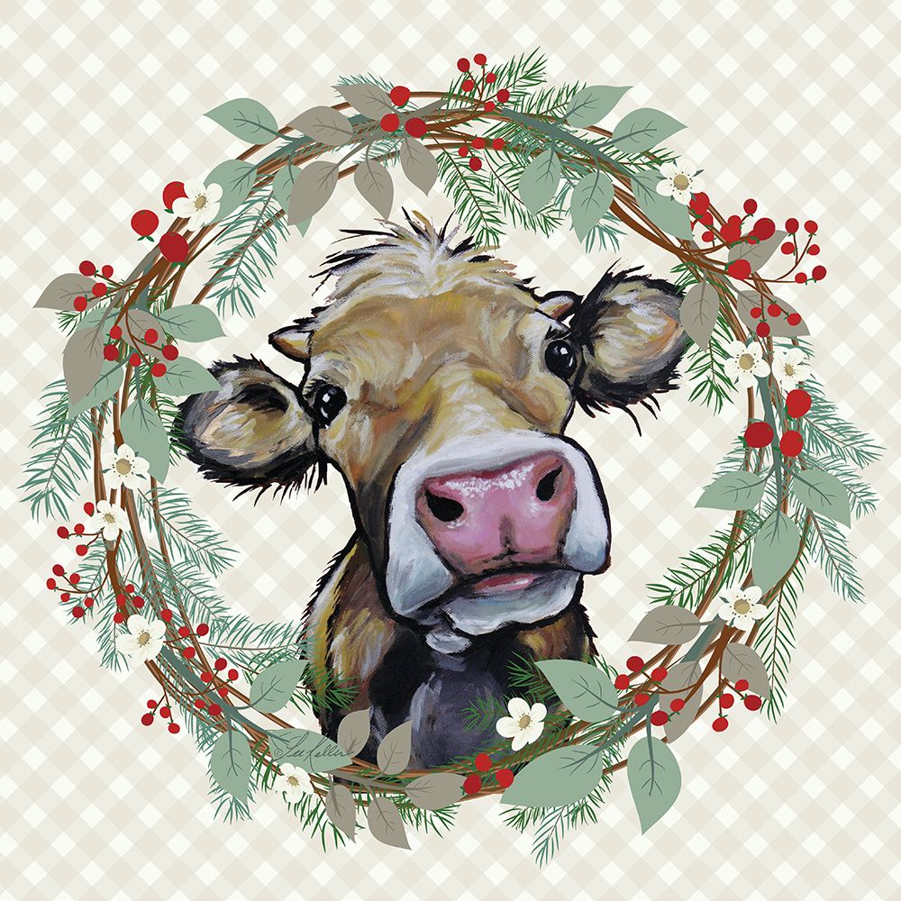 Christmas Cow Wreath art print by Lee Keller for $57.95 CAD