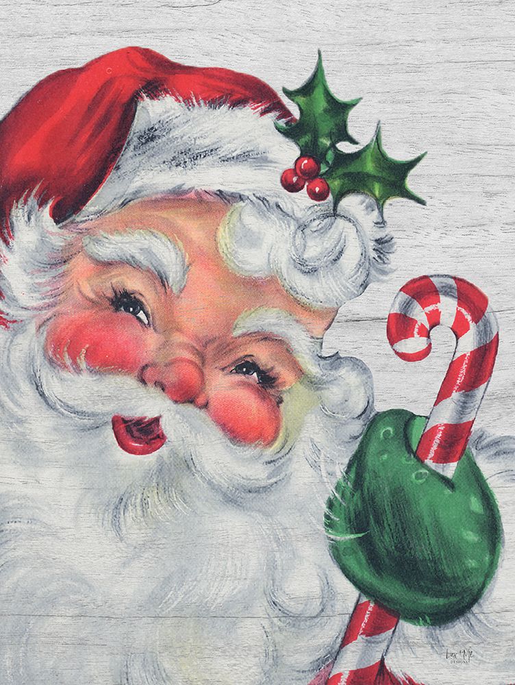Vintage Santa with Candy Cane art print by Lux + Me Designs for $57.95 CAD