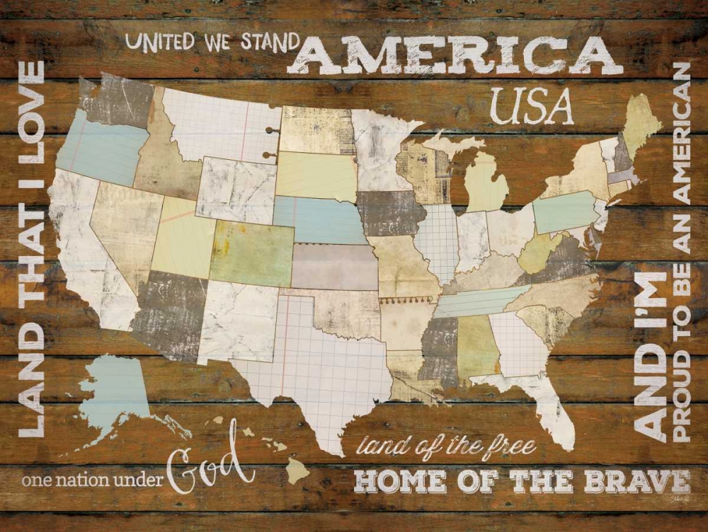 Land That I Love USA Map art print by Marla Rae for $57.95 CAD