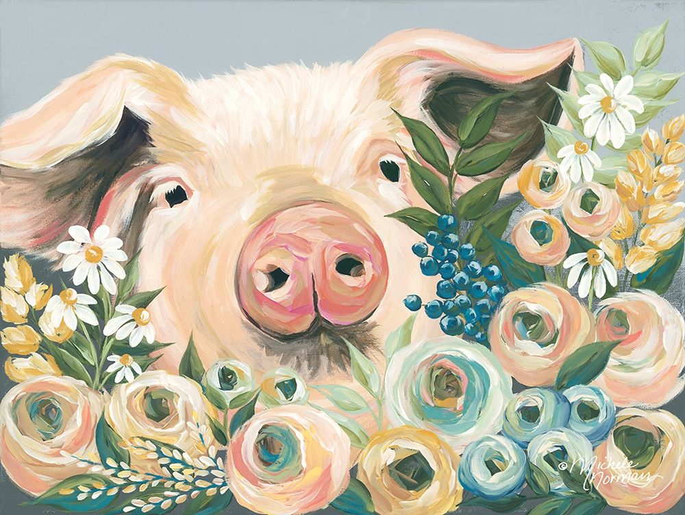 Pig in the Flower Garden art print by Michele Norman for $57.95 CAD
