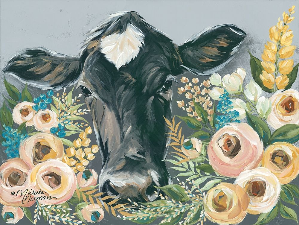 Cow in the Flower Garden art print by Michele Norman for $57.95 CAD