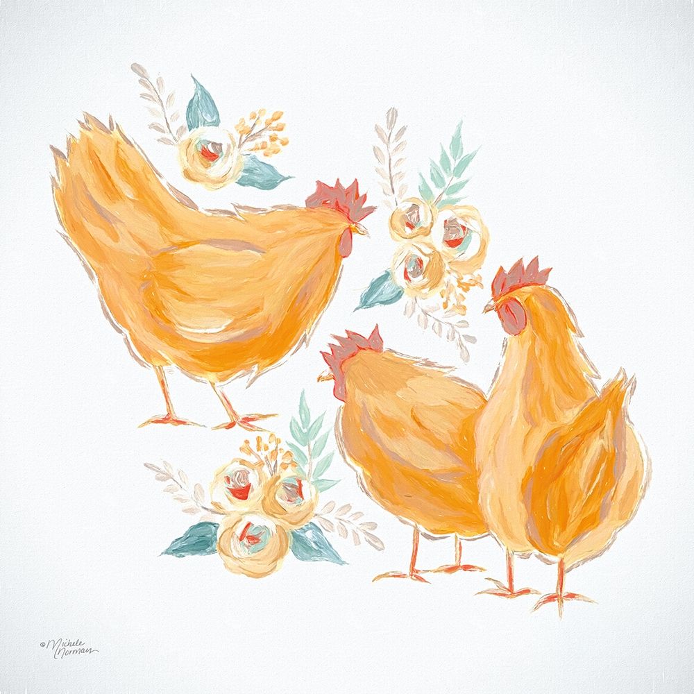 Trio of Floral Roosters art print by Michele Norman for $57.95 CAD