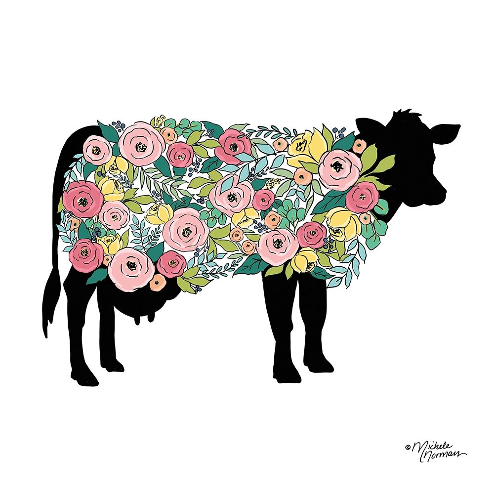 Floral Cow art print by Michele Norman for $57.95 CAD