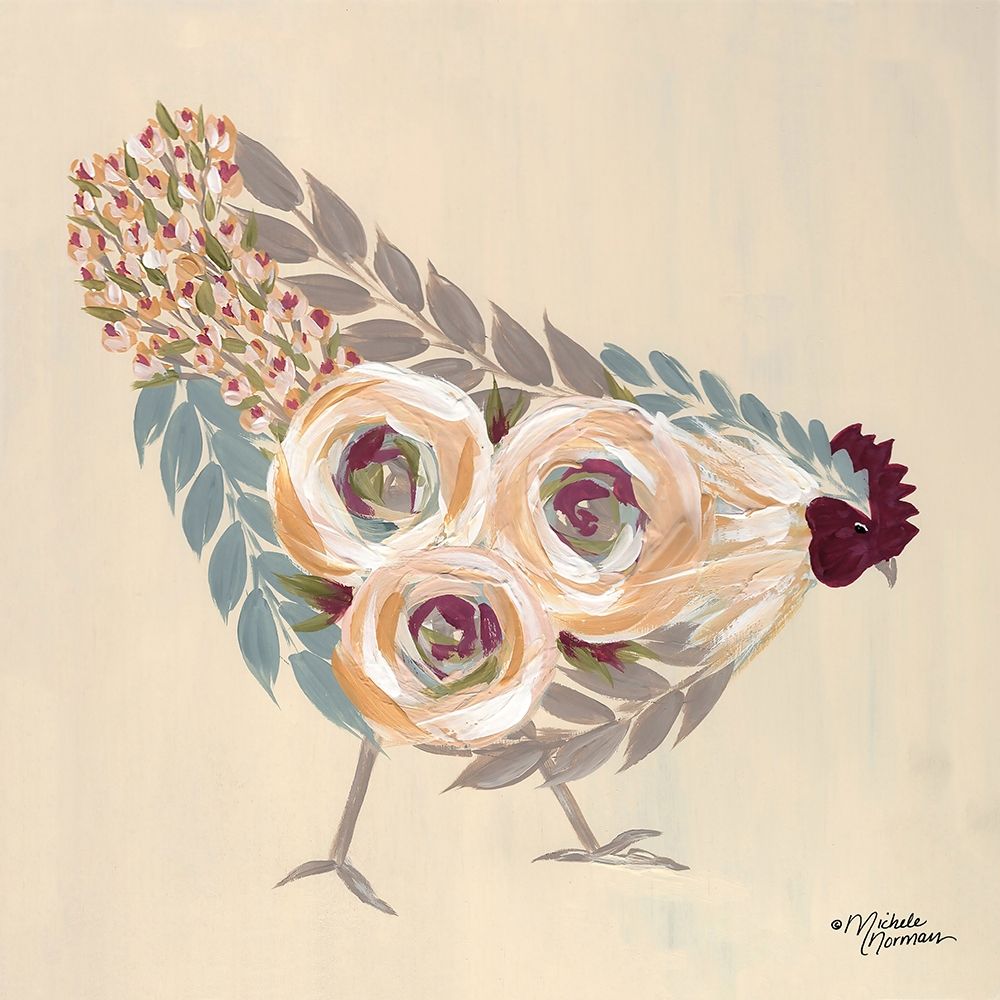 Floral Hen Blue and Yellow art print by Michele Norman for $57.95 CAD