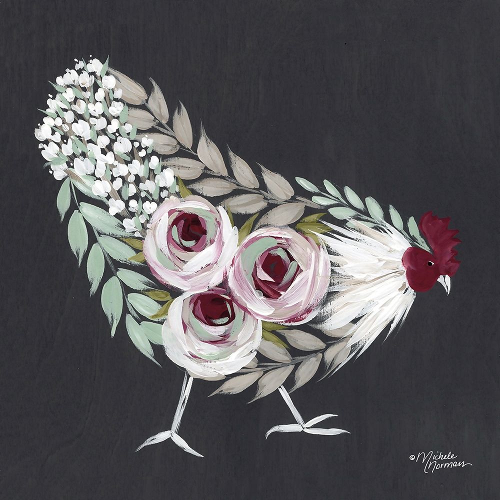 Floral Hen Mint and Pink art print by Michele Norman for $57.95 CAD
