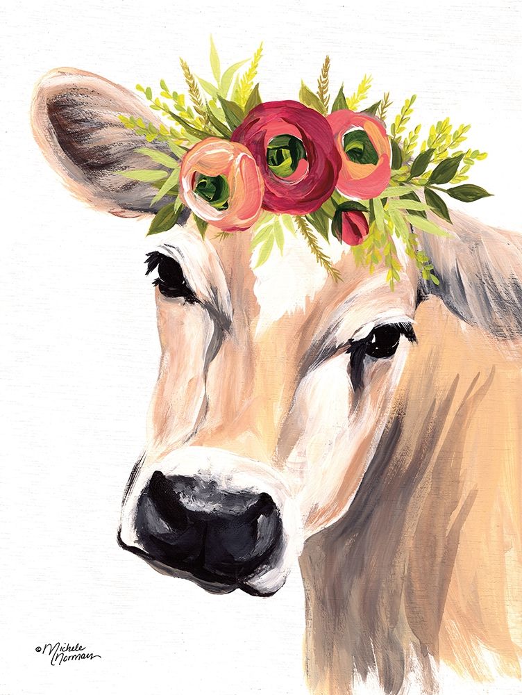 Jersey Cow with Floral Crown art print by Michele Norman for $57.95 CAD