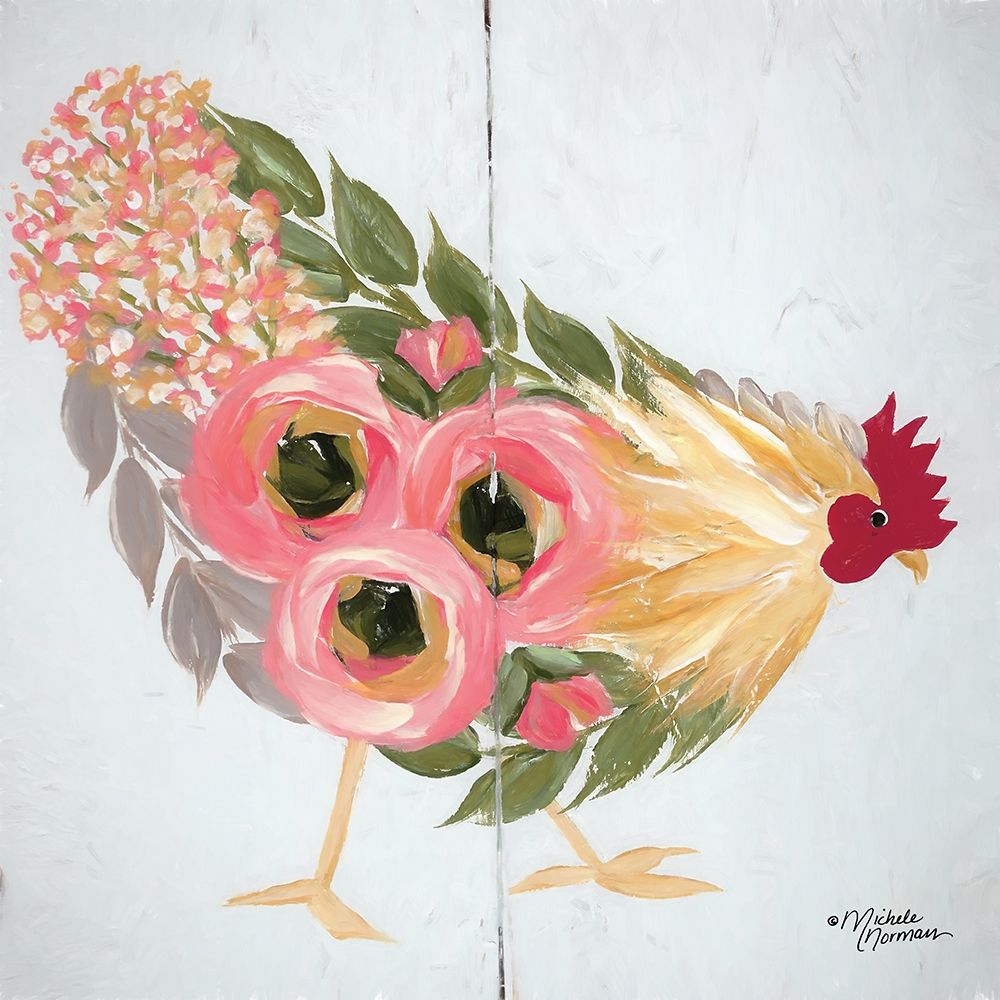 Floral Hen on White art print by Michele Norman for $57.95 CAD