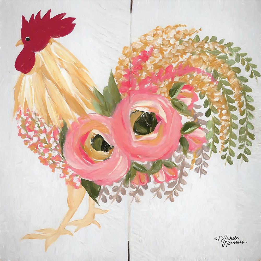 Floral Rooster on White art print by Michele Norman for $57.95 CAD