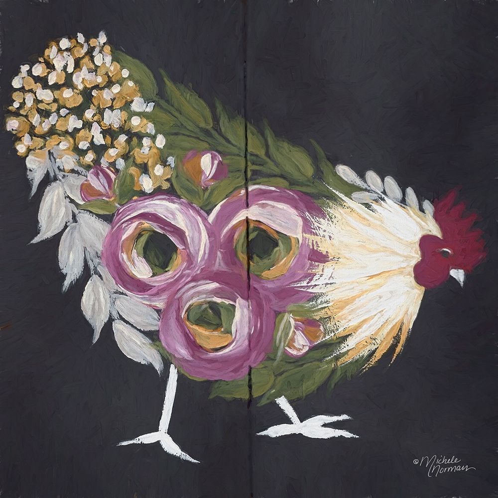 Floral Hen on Black art print by Michele Norman for $57.95 CAD