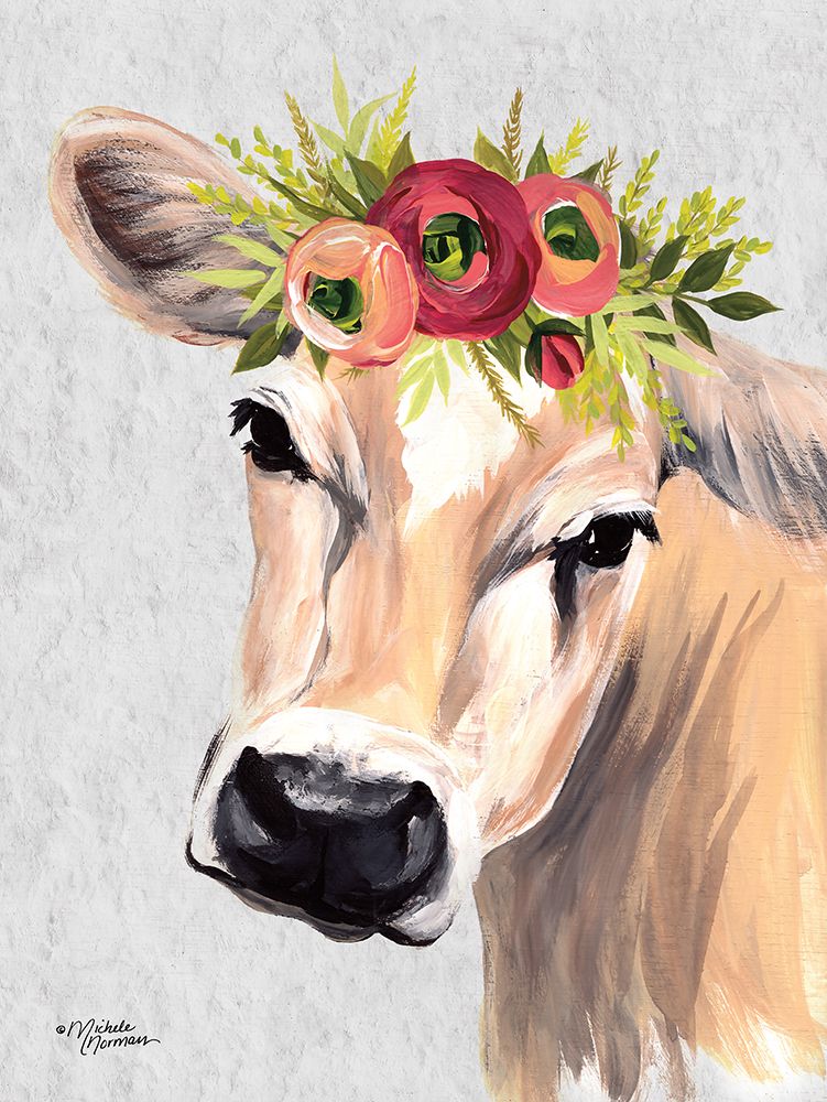Jersey Cow with Floral Crown art print by Michele Norman for $57.95 CAD