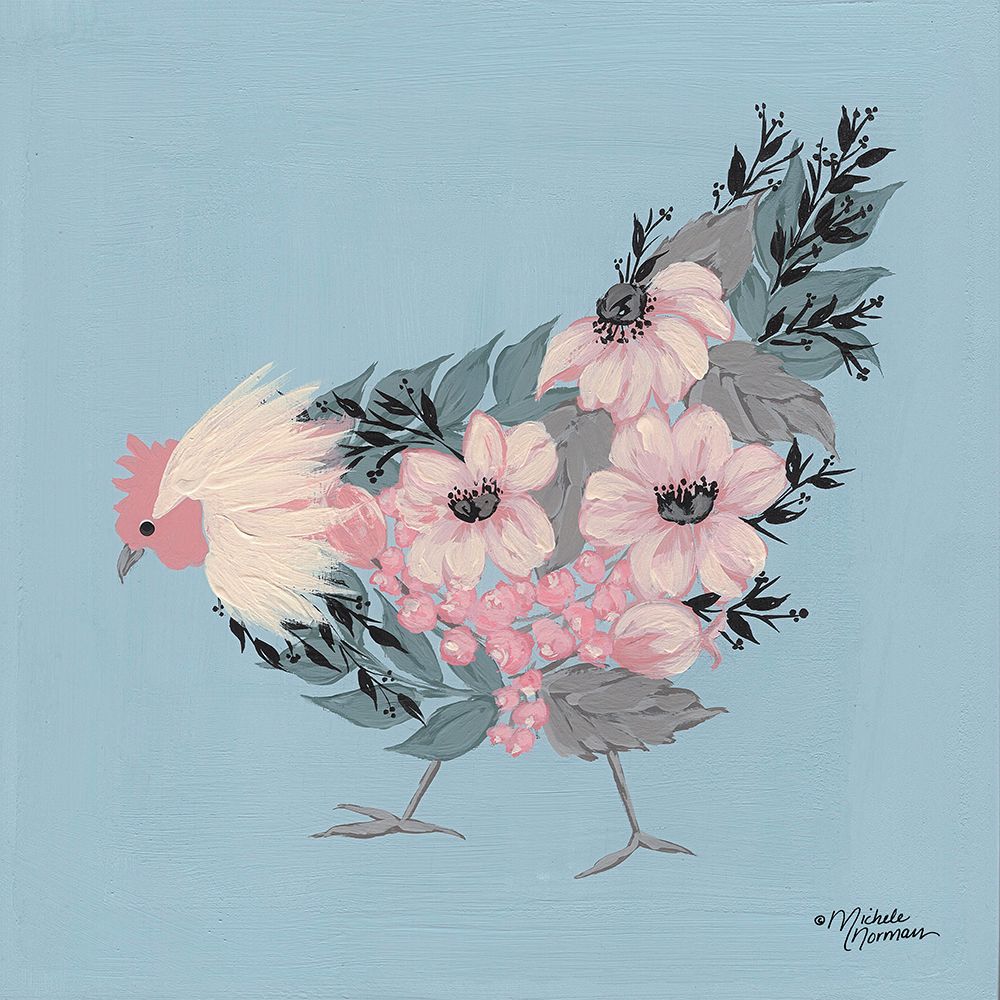 Blue Floral Hen art print by Michele Norman for $57.95 CAD