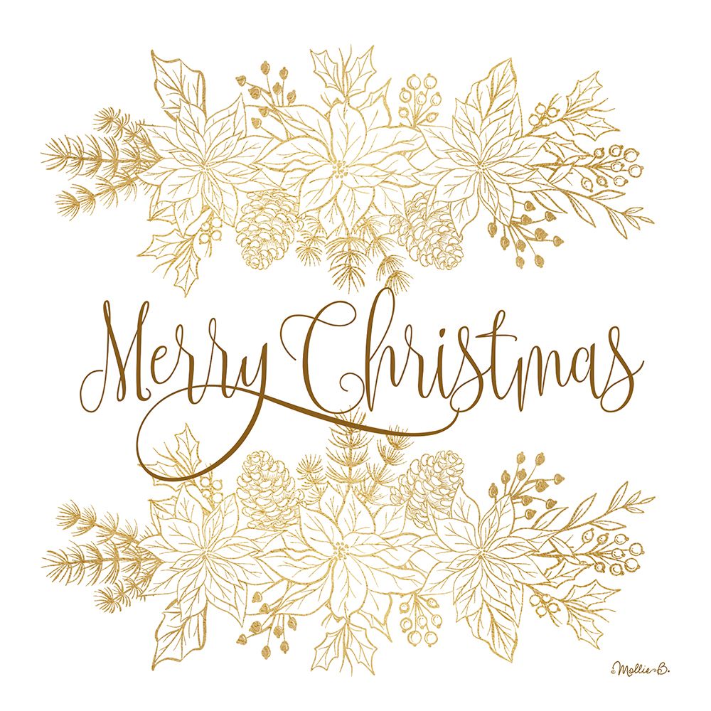 Golden Merry Christmas art print by Mollie B. for $57.95 CAD