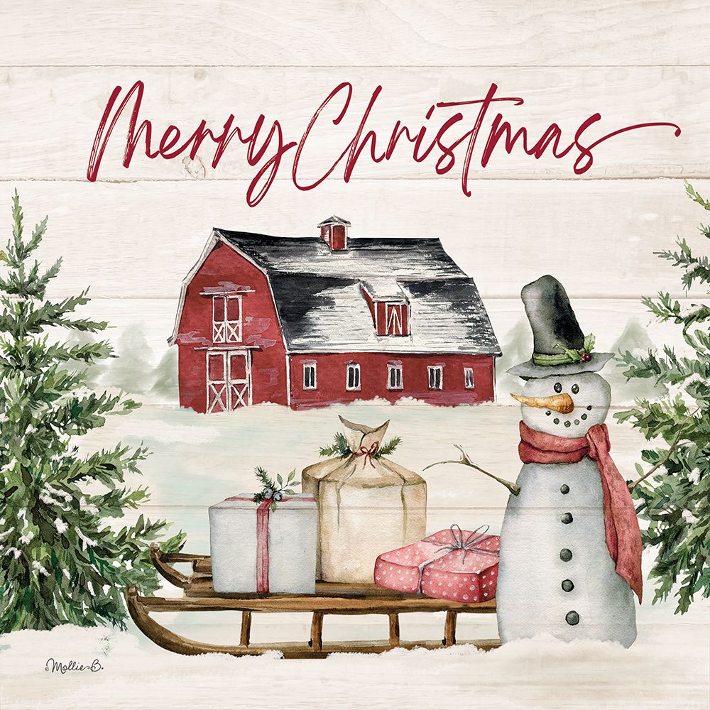 Merry Christmas Farm Scene art print by Mollie B. for $57.95 CAD
