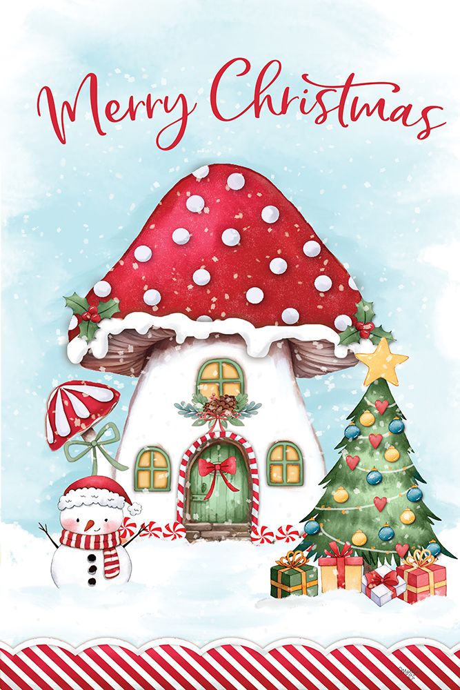Mushroom House at Christmas art print by Mollie B. for $57.95 CAD