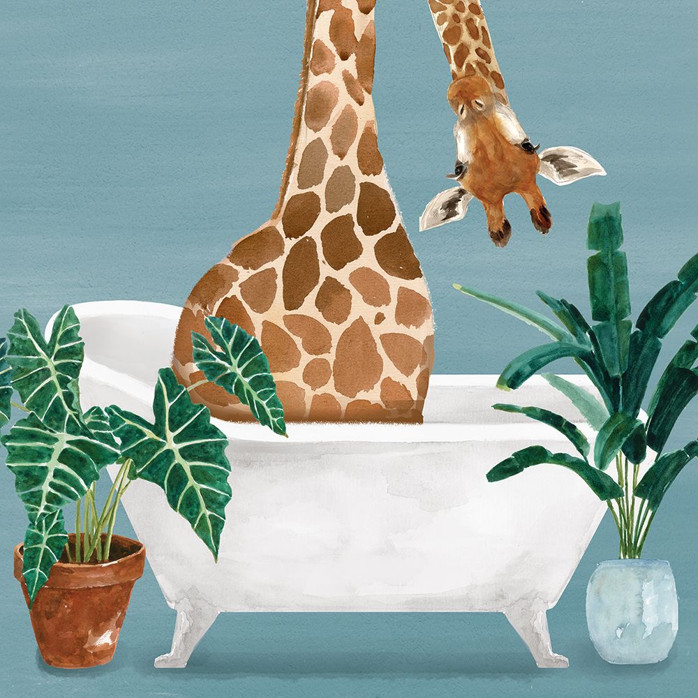 Giraffe in Tub art print by Masey St. Studios for $57.95 CAD