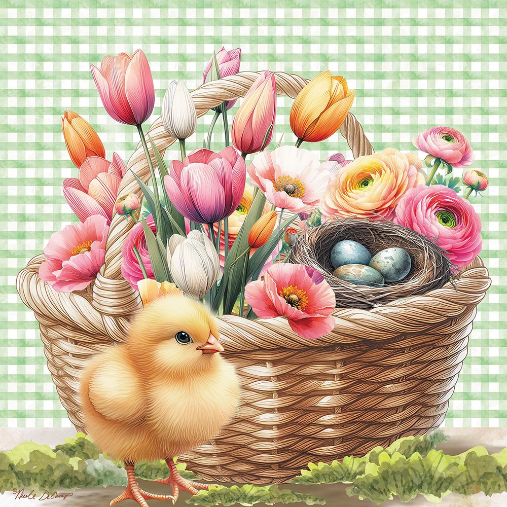 Basket of Flowers and Chick art print by Nicole DeCamp for $57.95 CAD