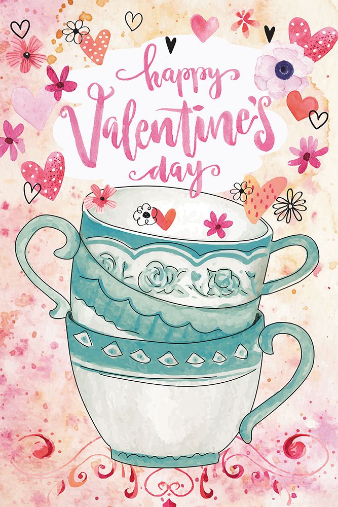 Happy Valentines Day Coffee Cups art print by Nicole DeCamp for $57.95 CAD